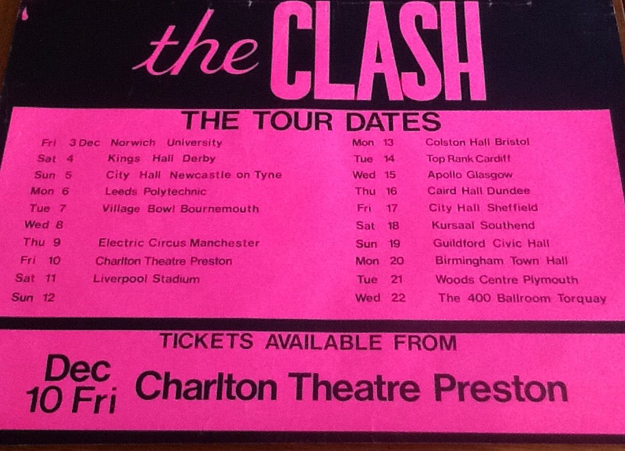 Sex Pistols Clash Original Concert Tour Gig Poster Charlton Theatre Preston 1976