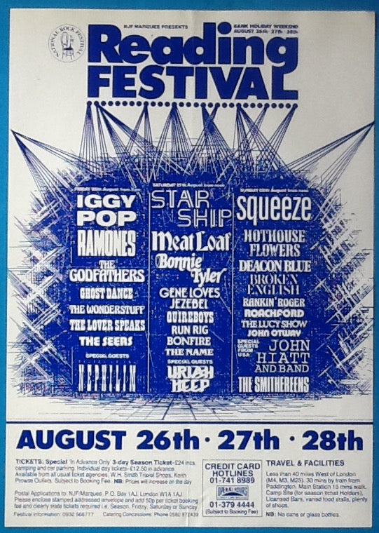 Iggy Pop Squeeze Starship Original Reading Festival Handbill Flyer 1988
