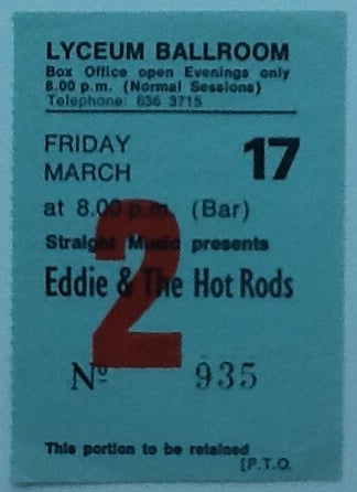 Squeeze Eddie & The Hot Rods Original Used Concert Ticket Lyceum Ballroom London 1978