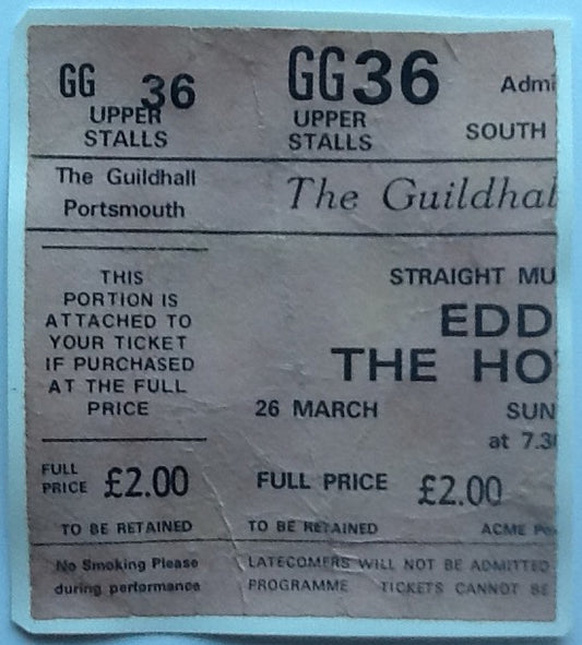 Eddie & the Hot Rods Squeeze Original Used Concert Ticket Guildhall Portsmouth 1978