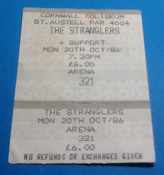 Stranglers Original Used Concert Ticket Cornwall Coliseum St. Austell 1986