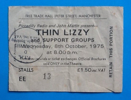 Thin Lizzy Original Concert Ticket Manchester 1975