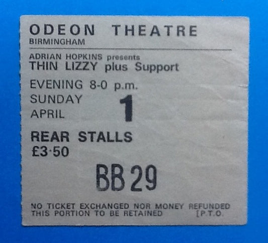 Thin Lizzy Used Concert Ticket Birmingham 1979