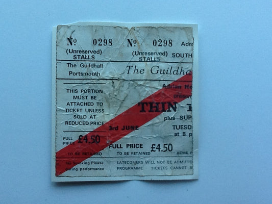 Thin Lizzy Original Used Concert Ticket Guildhall Portsmouth 1980