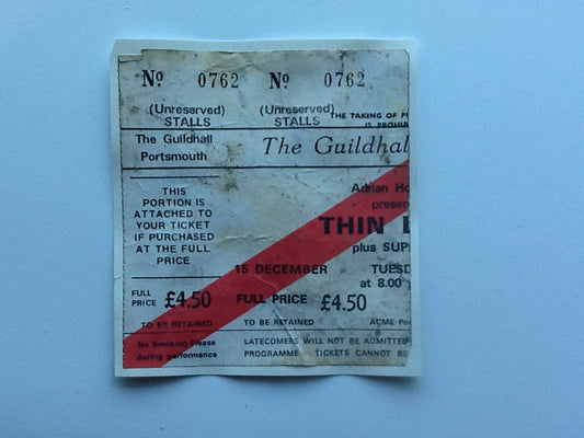 Thin Lizzy Original Used Concert Ticket Guildhall Portsmouth 1981