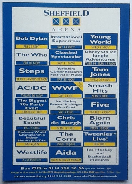 AC-DC The Who Bob Dylan Original Concert Handbill Flyer Sheffield Arena 2000