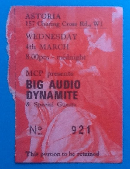 Big Audio Dynamite Used Concert Ticket London 1987