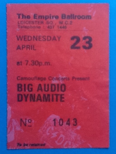 Big Audio Dynamite Original Used Concert Ticket Empire Ballroom London 1986