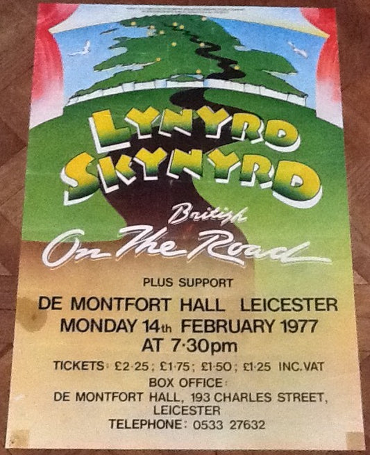 Lynyrd Skynyrd Original Concert Tour Gig Poster De Montfort Hall Leicester 1977