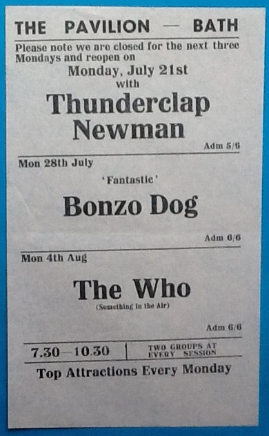 Who Original Concert Handbill Flyer Bath 1969
