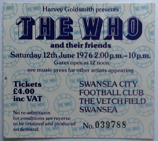 Who Original Used Concert Ticket Swansea City Football Ground 1976