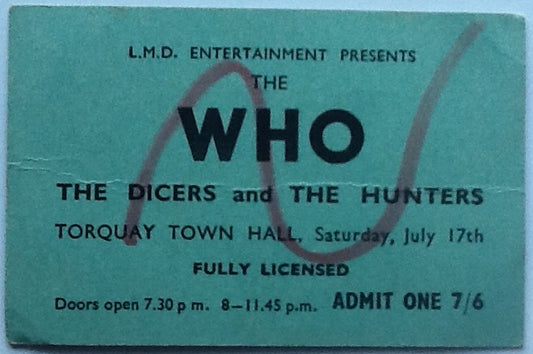 Who Original Used Concert Ticket Torquay Town Hall 1965