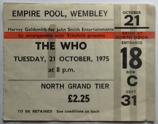 Who Original Used Concert Ticket Empire Pool Wembley London 1975