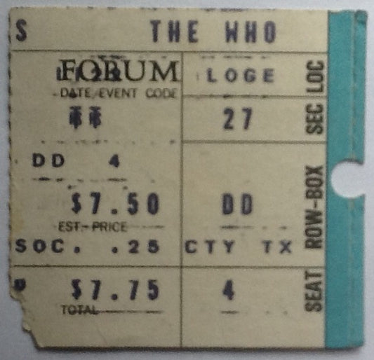 Who Original Used Concert Ticket Forum Los Angeles 22 Nov 1973