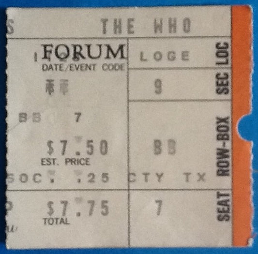 Who Original Used Concert Ticket Forum Los Angeles 23 Nov 1973