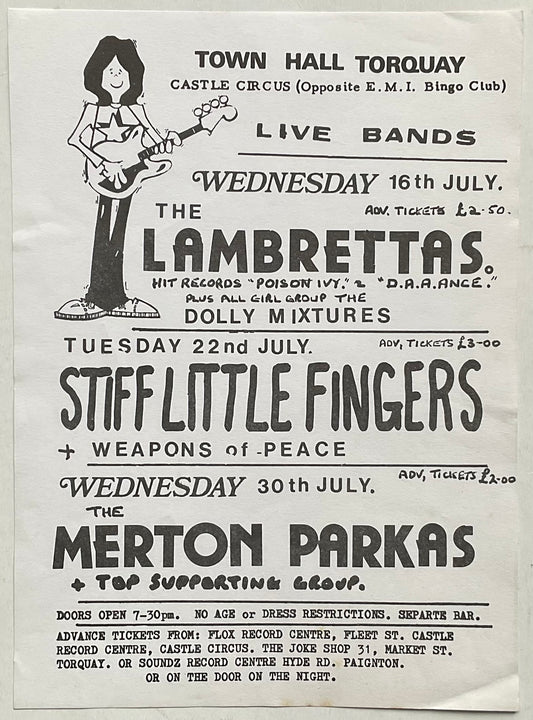 Stiff Little Fingers Original Concert Handbill Flyer Town Hall Torquay 22nd Jul 1980