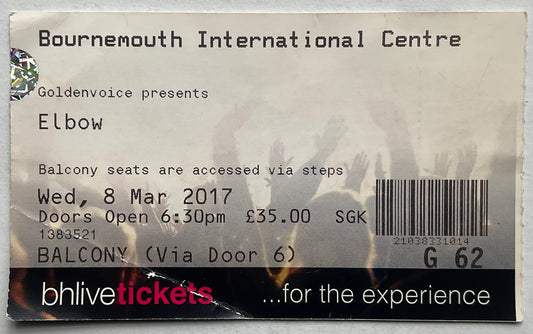 Elbow Original Used Concert Ticket BIC Bournemouth 8th Mar 2017