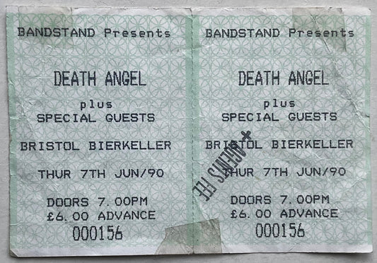 Death Angel Original Unused Concert Ticket Bierkeller Bristol 7th Jun 1990