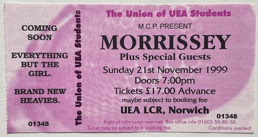 Smiths Morrissey Original Unused Concert Ticket  UEA Norwich 21st Nov 1999