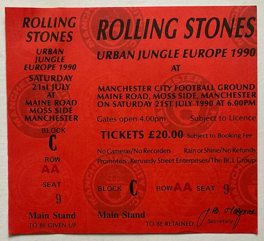 Rolling Stones Original Unused Concert Ticket Manchester City Football Ground 21st Jul 1990