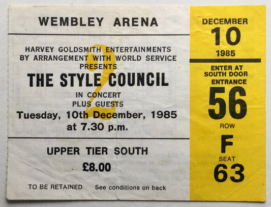 Style Council Original Concert Ticket Wembley Arena London 10th Dec 1985
