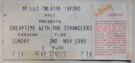 Stranglers Original Used Concert Ticket Apollo Theatre Oxford 2nd Nov 1986