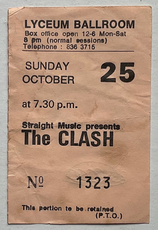 Clash Original Used Concert Ticket Lyceum Ballroom London 25th Oct 1981