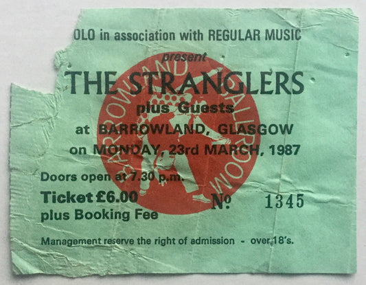 Stranglers Original Used Concert Ticket Barrowlands Glasgow 23rd March 1987