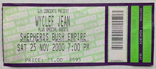 Wyclef Jean Original Unused Concert Ticket Shepherds Bush Empire London 25th Nov 2000