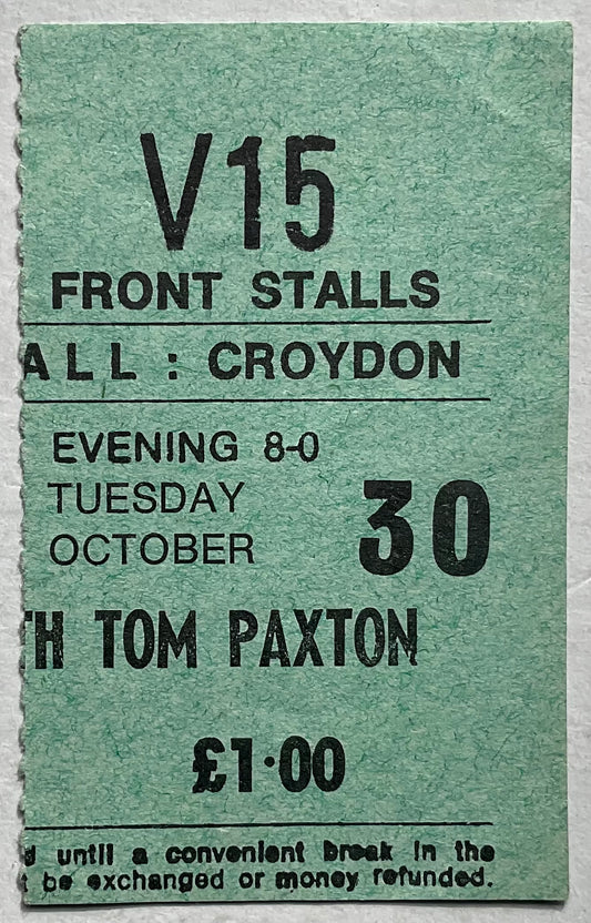 Tom Paxton Original Used Concert Ticket Fairfield Hall Croydon 30th Oct 1973
