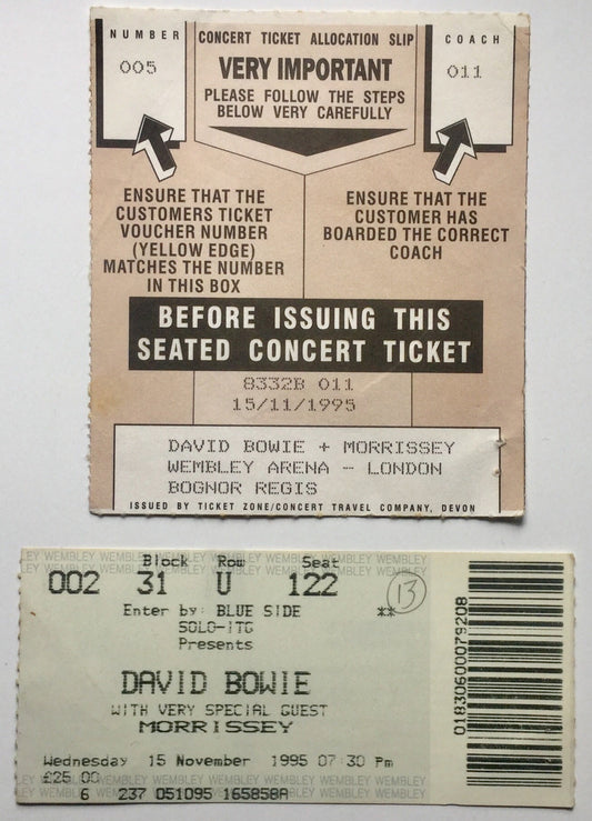 David Bowie Morrissey Original Used Concert & Coach Ticket Wembley Arena London 15th Nov 1995