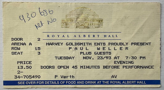 Paul Weller Original Used Concert Ticket Royal Albert Hall London 23rd Nov 1993