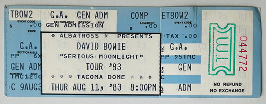 David Bowie Original Unused Concert Ticket Tacoma Dome Seattle 11th Aug 1983