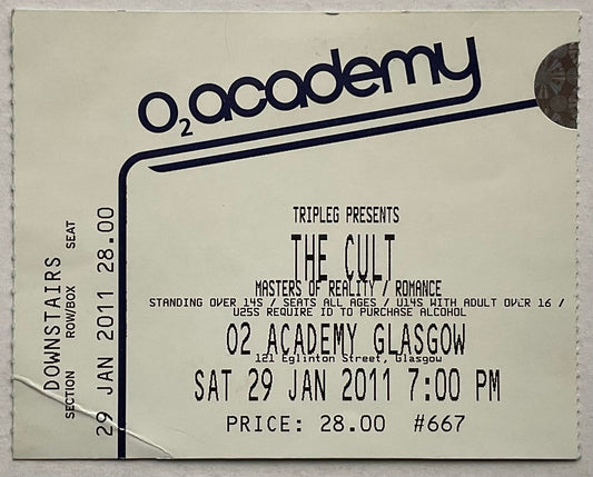 Cult Original Used Concert Ticket O2 Academy Glasgow 29th Jan 2011