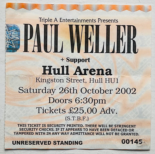 Paul Weller Original Used Concert Ticket Hull Arena 26th October 2002