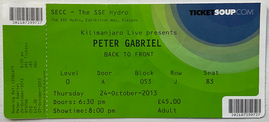 Peter Gabriel Original Unused Concert Ticket SSE Hydro Glasgow 24th Oct 2013