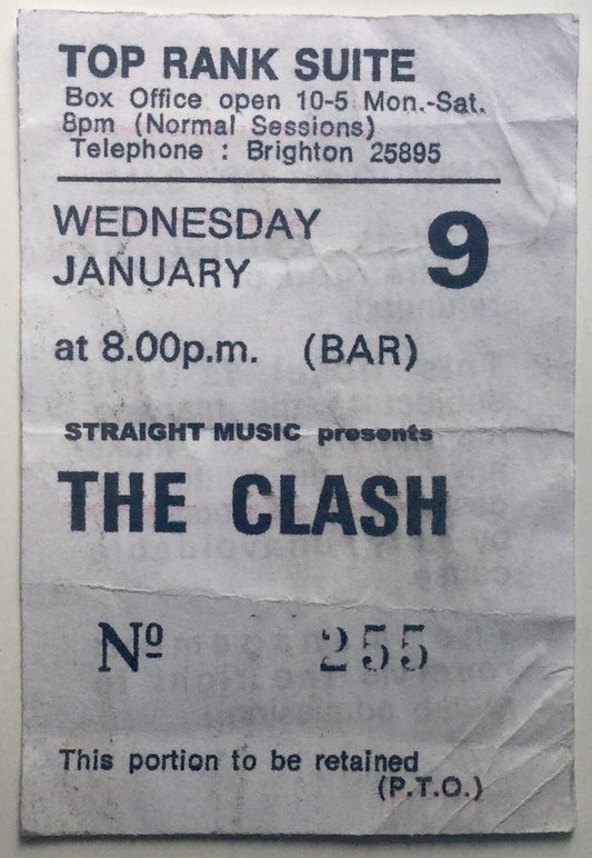 Clash Original Used Concert Ticket Top Rank Suite Brighton 9th January 1980