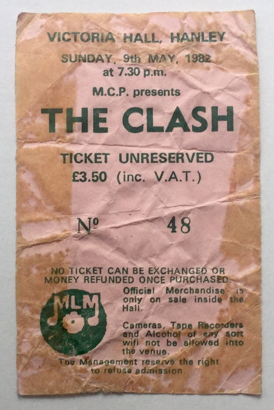 Clash Original Used Concert Ticket Victoria Hall Hanley 9th May 1982