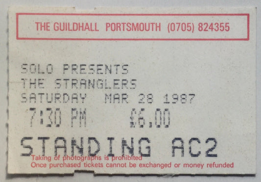 Stranglers Original Used Concert Ticket Guildhall Portsmouth 28th Mar 1987