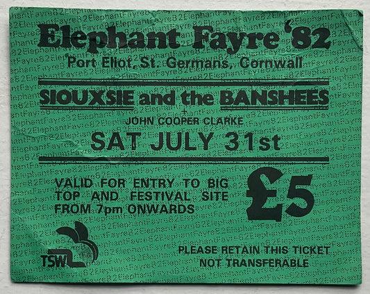 Siouxsie & the Banshees Original Used Concert Ticket Elephant Fayre St Germans 31st Jul 1982