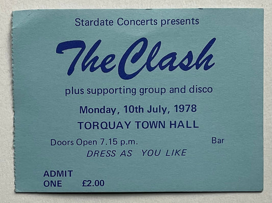 Clash Original Concert Ticket Town Hall Torquay 10th Jul 1978