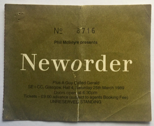 New Order Original Used Concert Ticket SECC Glasgow 25th Mar 1989