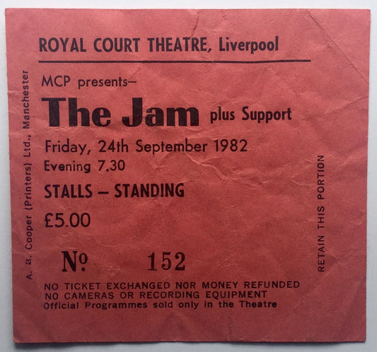 Jam Original Concert Ticket Royal Court Theatre Liverpool 24th Sept 1982