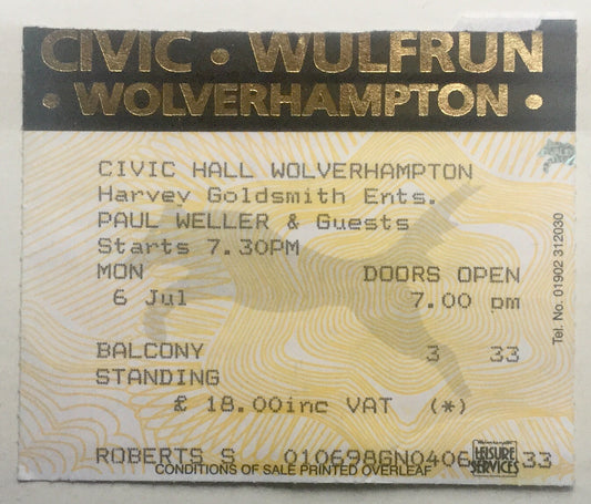 Paul Weller Original Concert Ticket Civic Hall Wolverhampton 6th Jul 1997