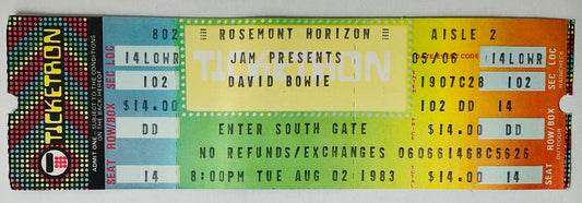 David Bowie Original Unused Concert Ticket Rosemont Horizon Chicago 2nd Aug 1983