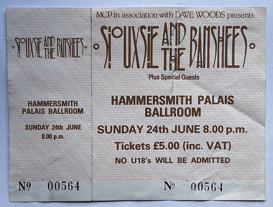 Siouxsie & The Banshees Original Unused Concert Ticket Hammersmith Palais Ballroom London 24th June 1984