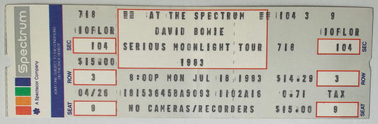 David Bowie Original Unused Concert Ticket The Spectrum Philadelphia 18th Jul 1983