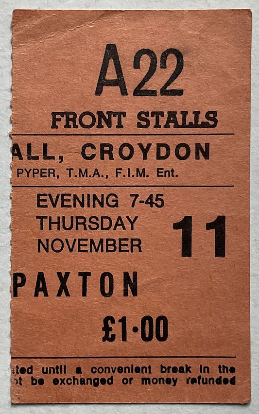 Tom Paxton Original Used Concert Ticket Fairfield Hall Croydon 11th Nov 1971