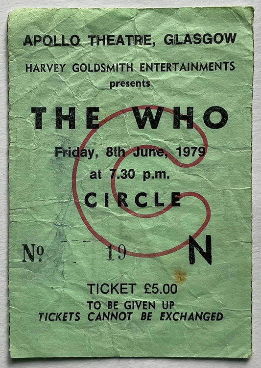 Who Original Used Concert Ticket Apollo Theatre Glasgow 8th Jun 1979