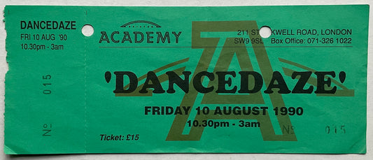 Dancedaze 808 State Carl Cox Original Unused Concert Ticket Brixton Academy London 10th Aug 1990